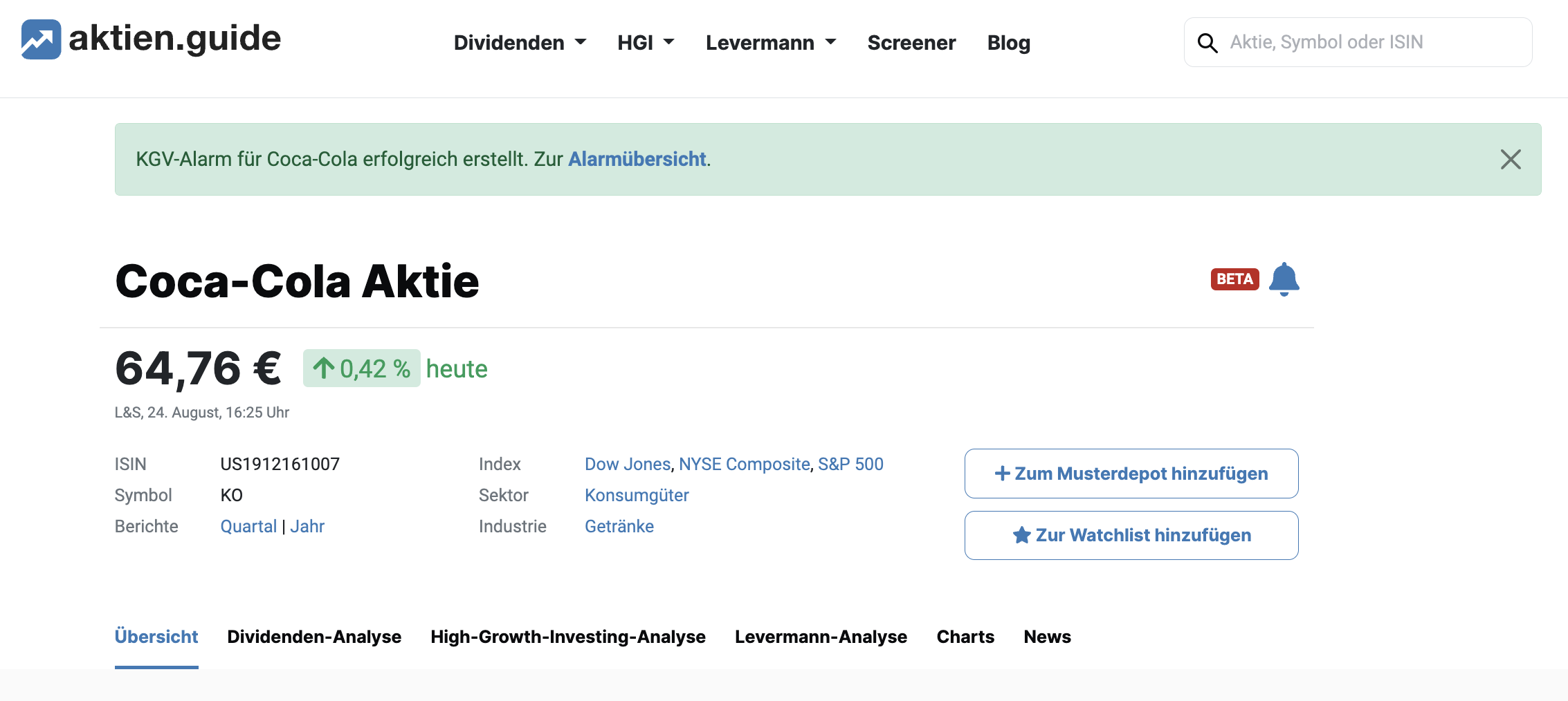 Coca-Cola Kurs-Alarm fertigstellen