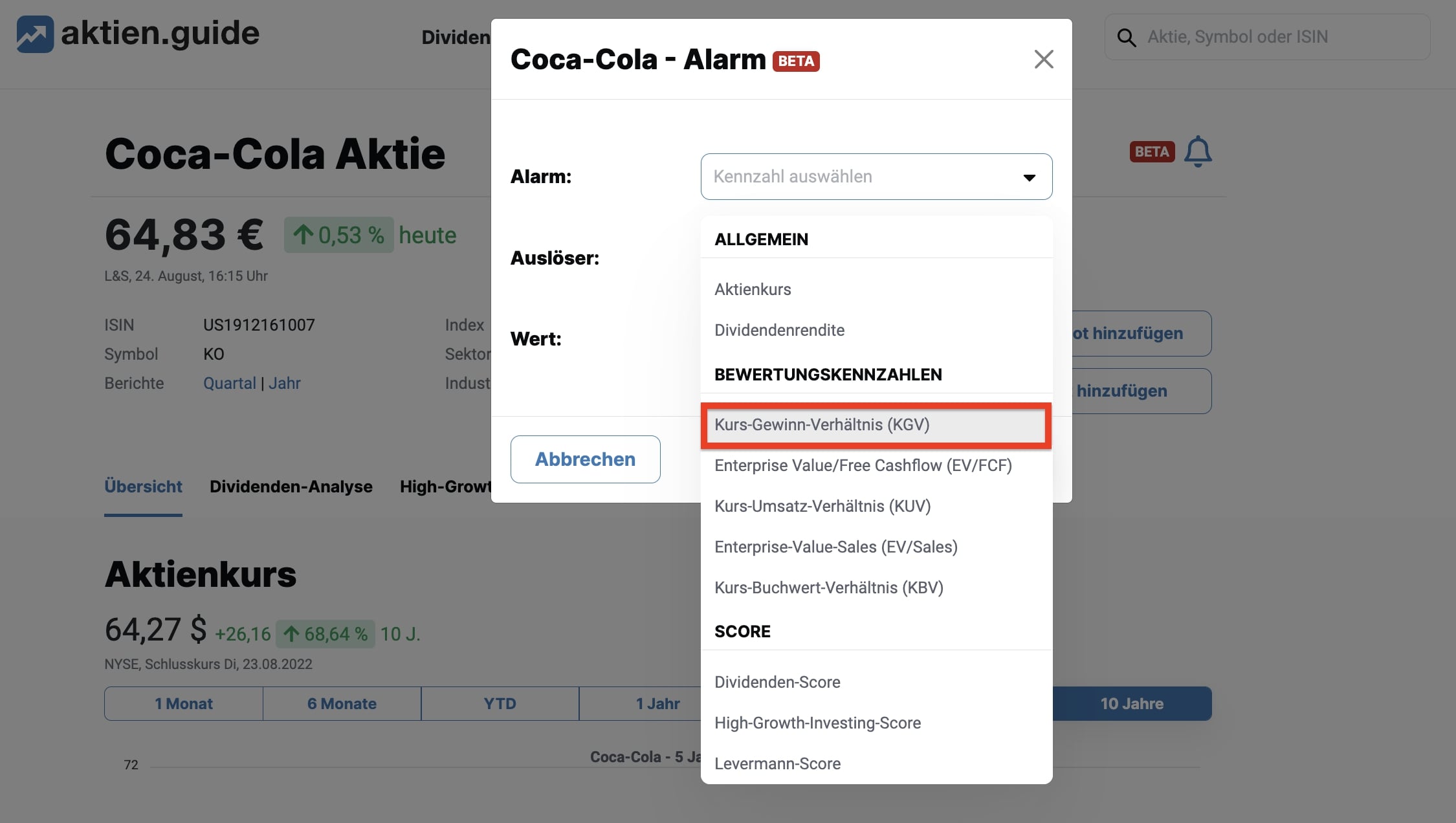 Coca-Cola Alarm auswählen Schritt eins